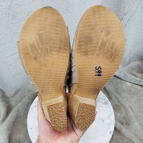 Miz Mooz Shoes Womens Size 7.5 Maddie Taupe Brown Leather Heeled Sandals - Picture 4 of 10